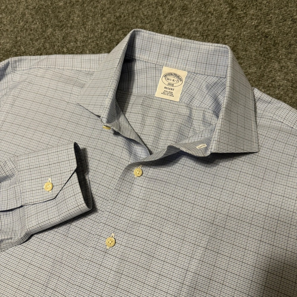 Brooks Brothers Regent Dress Shirt Men's Size 16.5 Blue Check Non-iron 1818